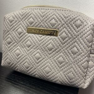 Vince Camuto Quilted Faux Leather Cosmetic Bag Pouch Taupe Zip